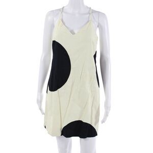 J Crew Women Slip Dress Beige Geometric V-Neck Sleeveless Zip Cotton Size 2